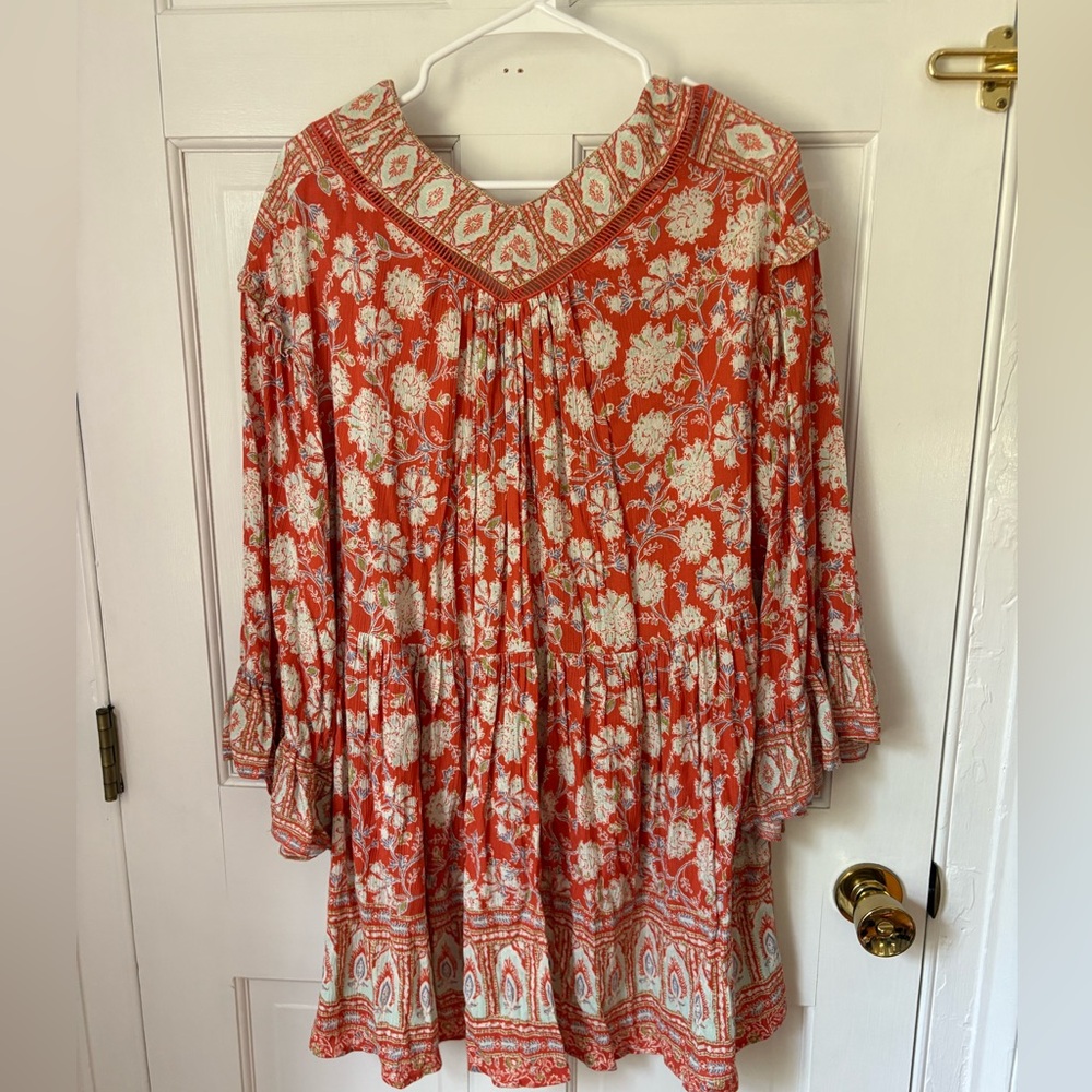 NWT Free People FP Moonlight Dance Tunic Top in Red Coral Combo, Size Large (L) - Picture 5 of 11